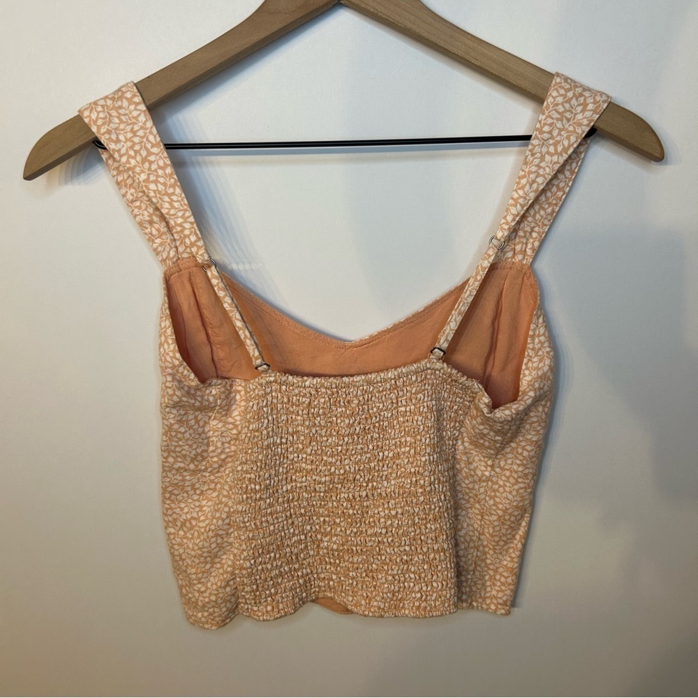Abercrombie & Fitch Peach-Pink and White Floral Linen Sleeveless Top, Size Small - Picture 4 of 9